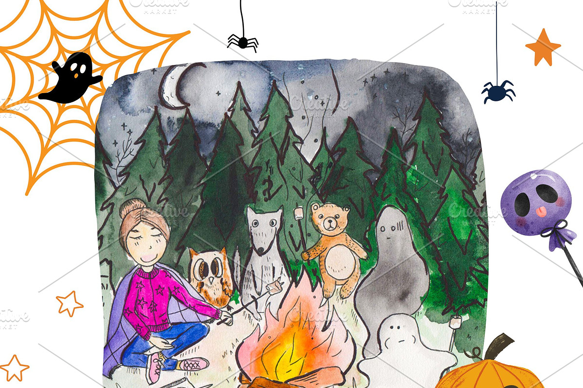 Watercolor Halloween art, an Animal Illustration by pictures for you (Photo 1 of 6)