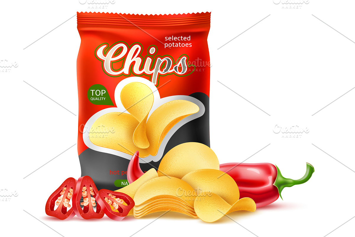 Realistic packaging of spicy potato, a Food Illustration by Vectorbuum