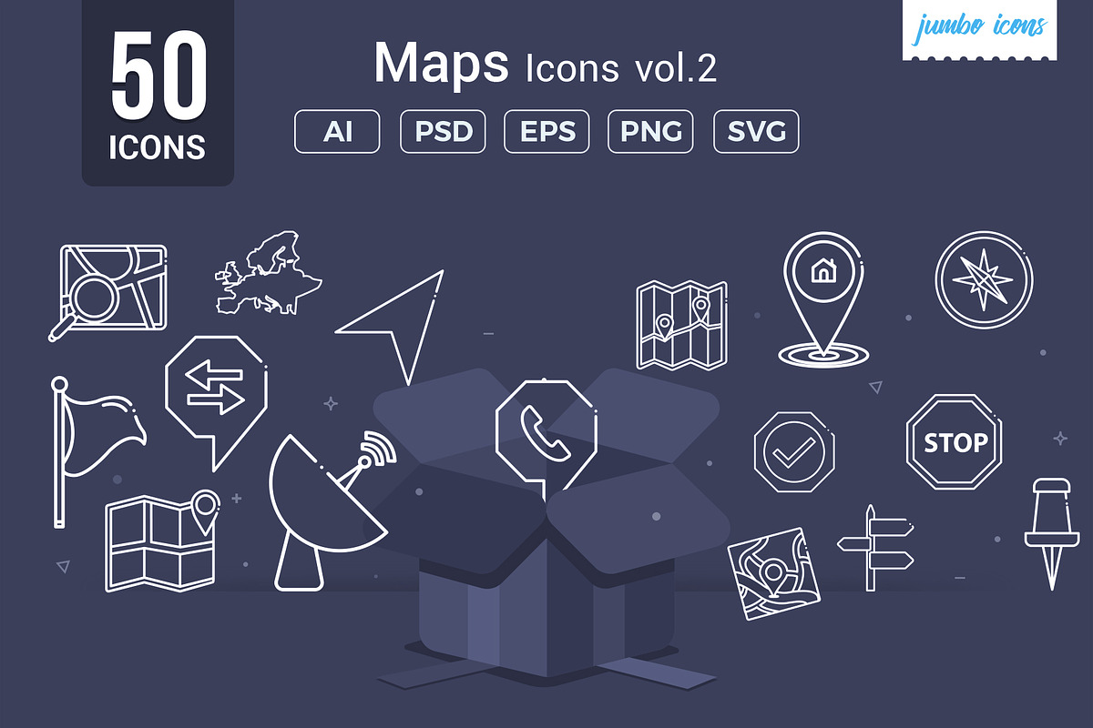 Map Line Icons V2, an Outline Icon by Jumbo Icons (Photo 1 of 5)