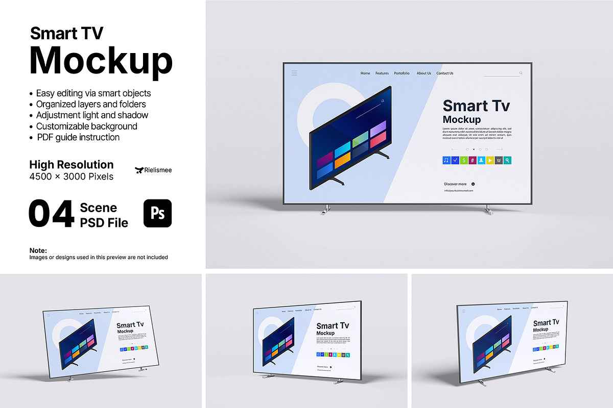 Smart TV Mockup Bundle Set, a Wearable Device Mockup by Rielismee (Photo 1 of 5)
