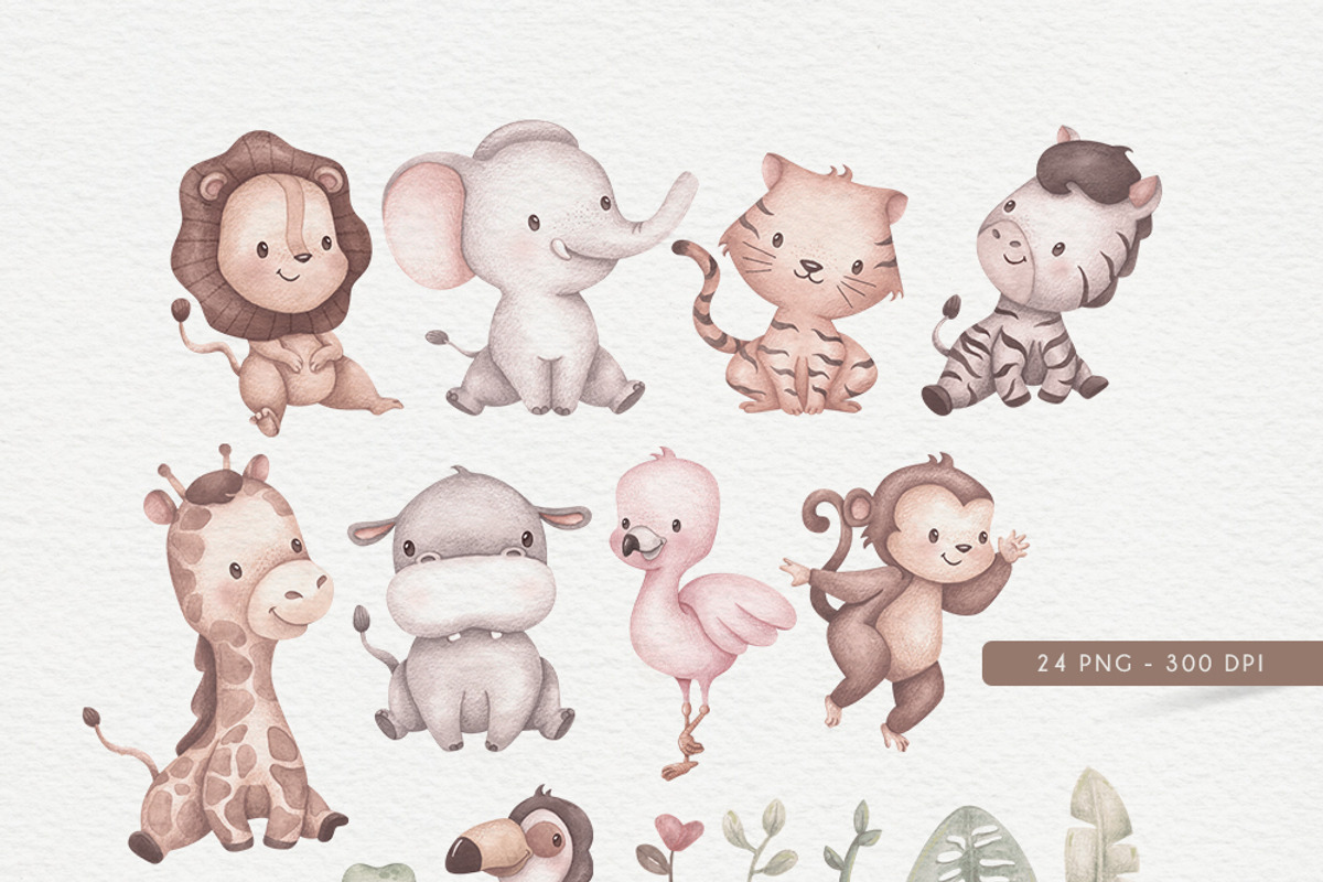Safari Friens - Watercolor Clipart, an Illustration by Gau Silva Studio (Photo 2 of 5)