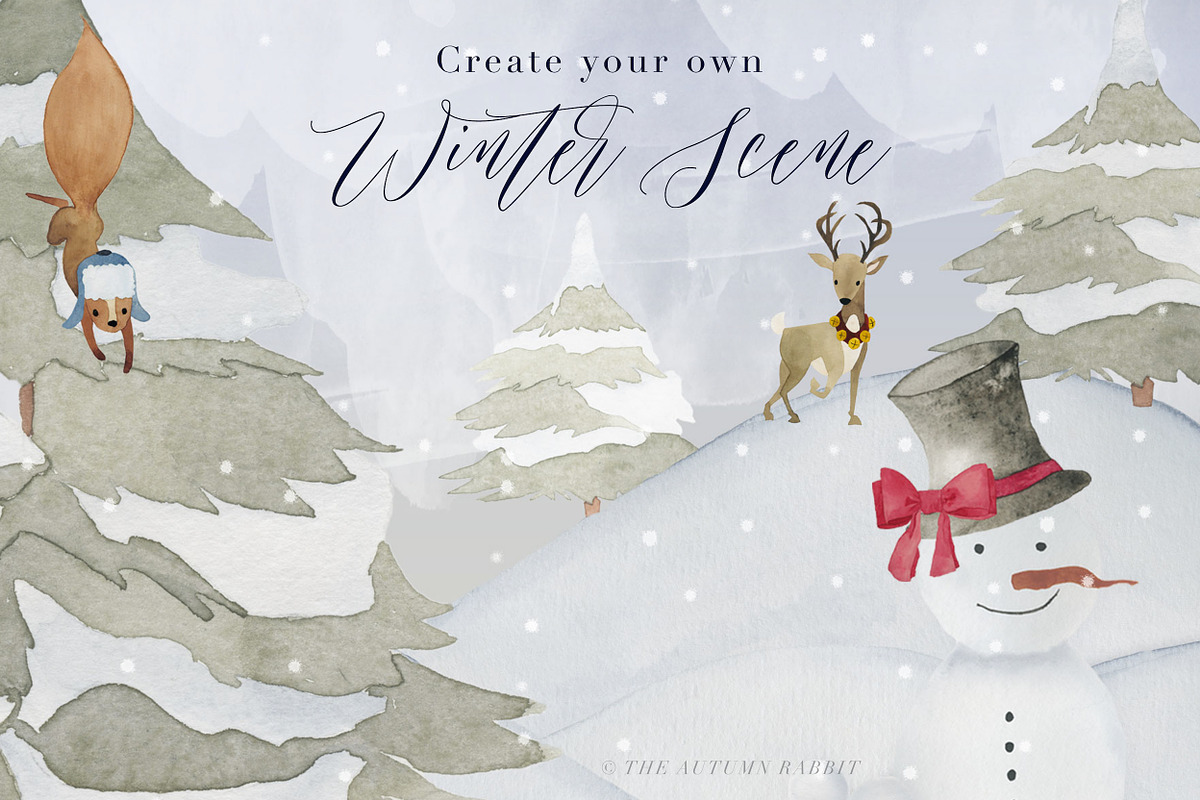 Watercolor Winter Scene Creator, an Animal Illustration by The Autumn Rabbit Ltd (Photo 4 of 7)