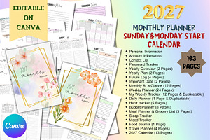 2027 Monthly Planner - Canva, a Templates & Theme by Adalin Shop