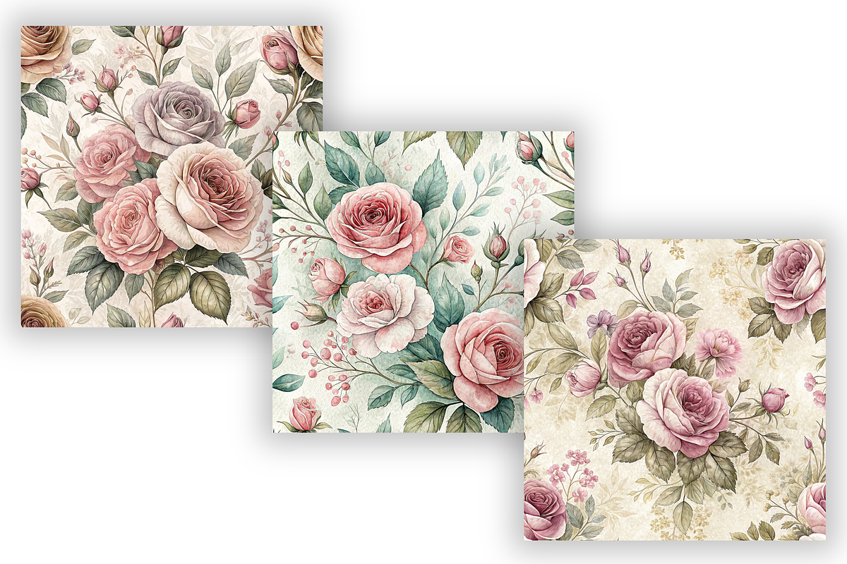 Shabby Chic Roses Seamless Pattern, a Pattern Graphic by FloridPrintables (Photo 4 of 10)