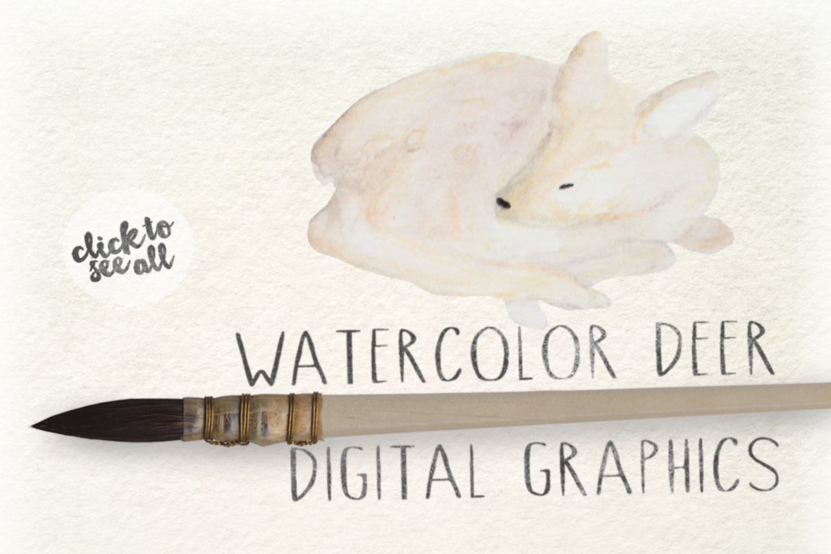 Watercolor Deer Digital Graphics, an Animal Illustration by WeLivedHappilyEverAfter (Photo 3 of 4)