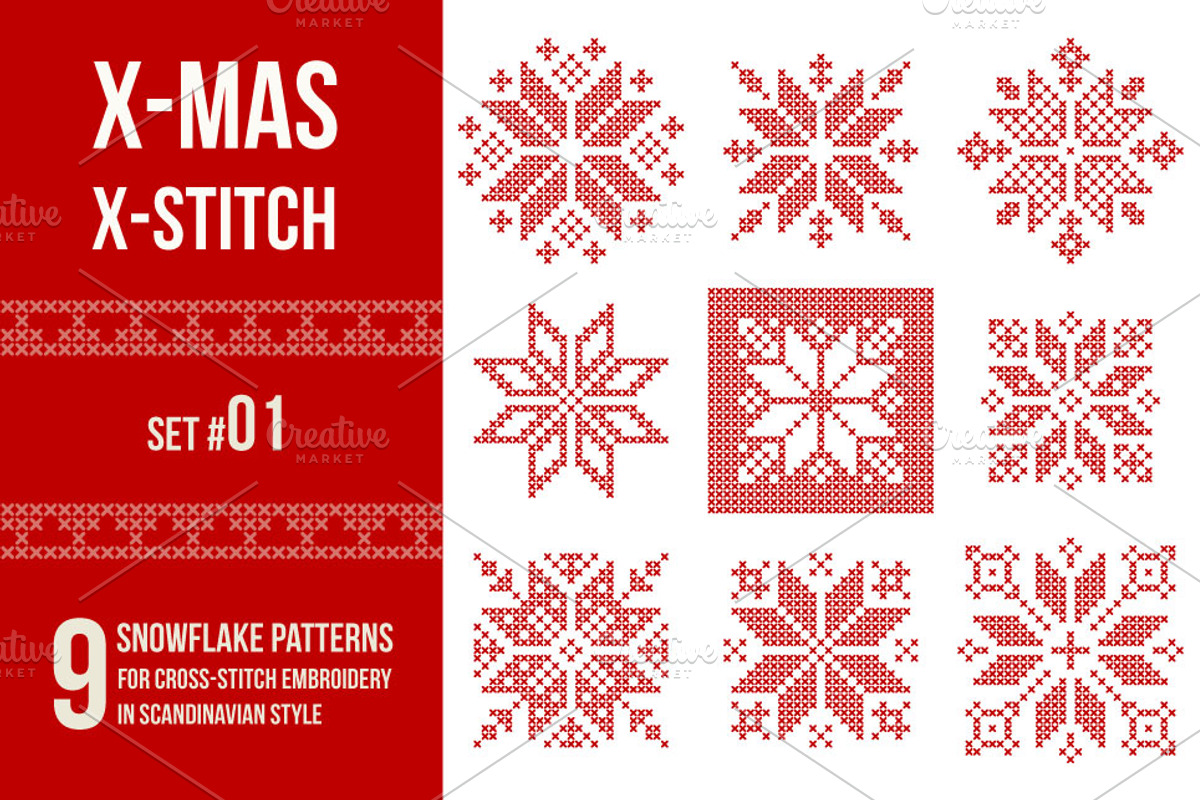 Cross stitch snowflakes patterns, 01, an Object Graphic by Slanapotam