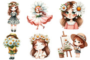 Watercolor Daisy Flower Girl, an Illustration by Designworld (Thumbnail 3 of 5)