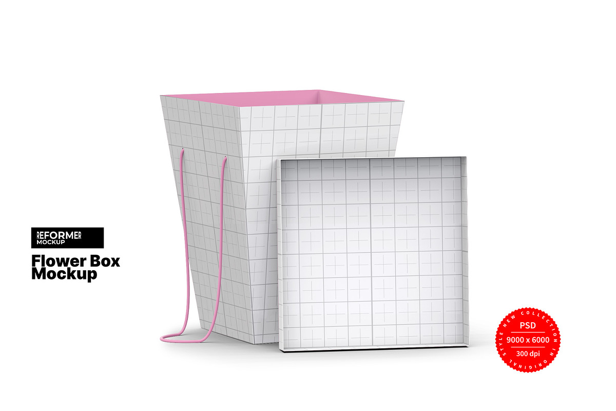 Flower Box with Lid Mockup, a Packaging Mockup by Reformer Mockup (Photo 4 of 5)