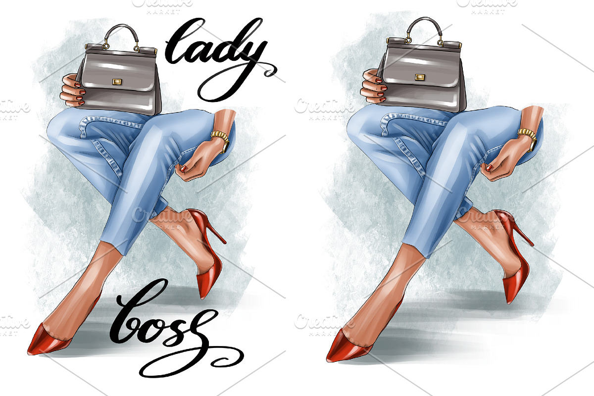 Lady boss clipart, Legs in jeans png, a Work Illustration by KupalinaArt (Photo 2 of 8)