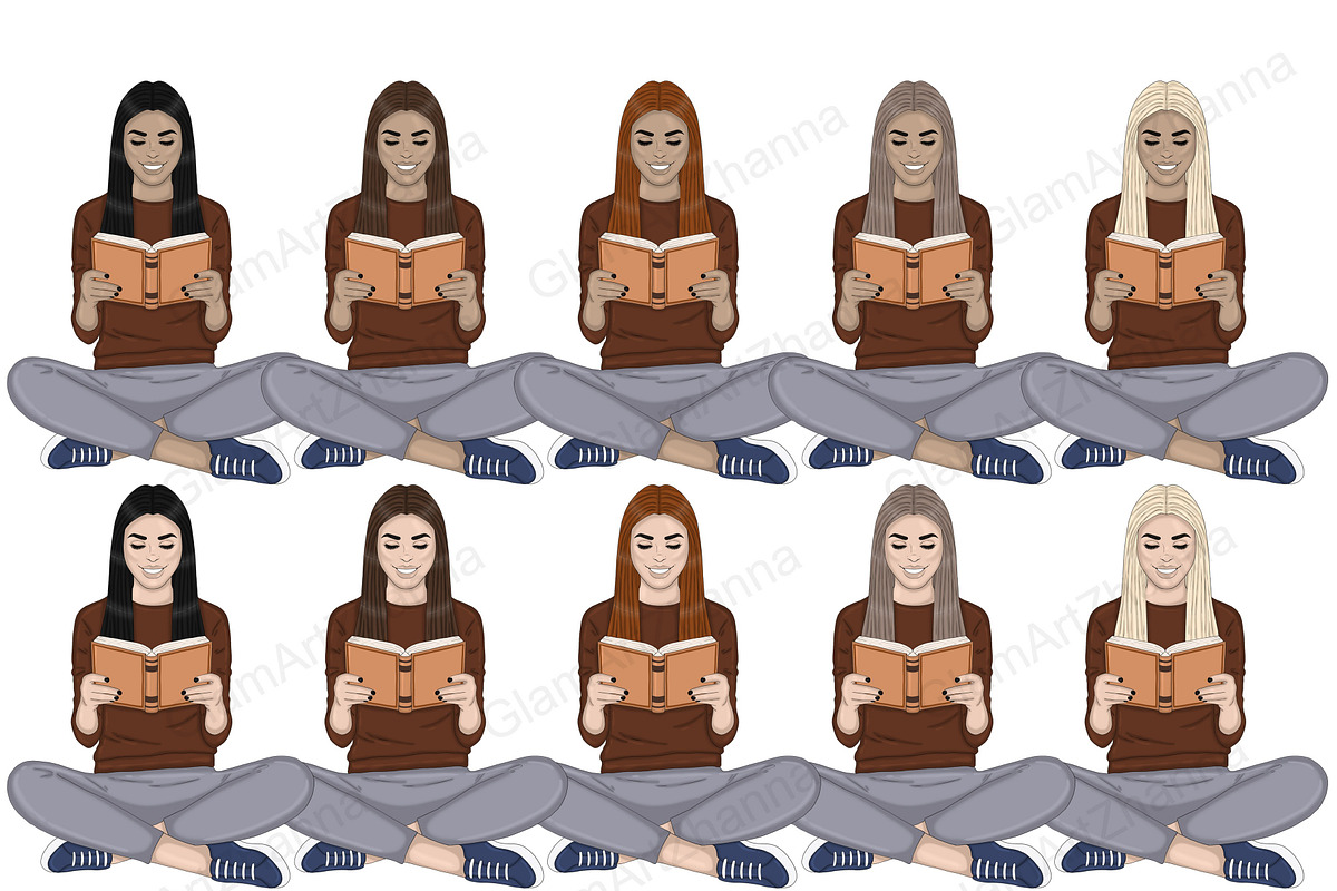 Book Lover Clipart, a Person Illustration by GlamArtZhanna (Photo 4 of 5)