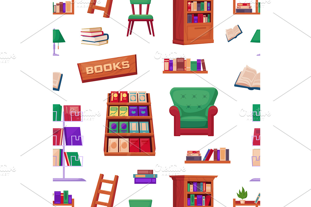 Library seamless pattern. Wooden, an Education Illustration by LadadikArt