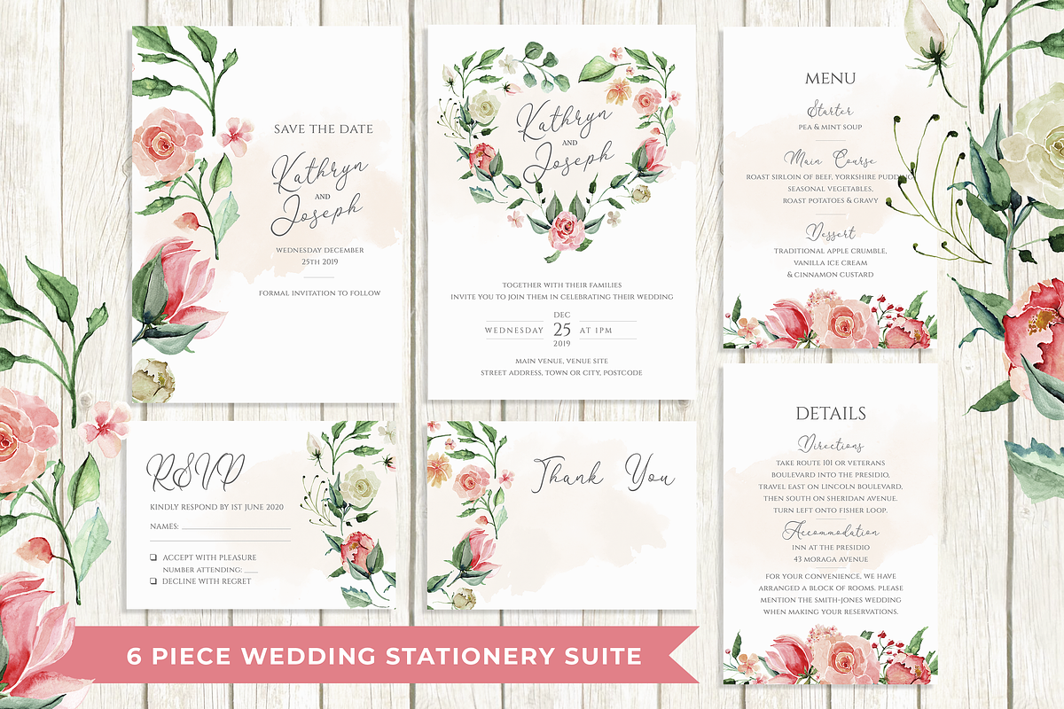 Watercolour roses wedding Suite, an Invitation Template by R Whitehurst Design (Photo 2 of 5)