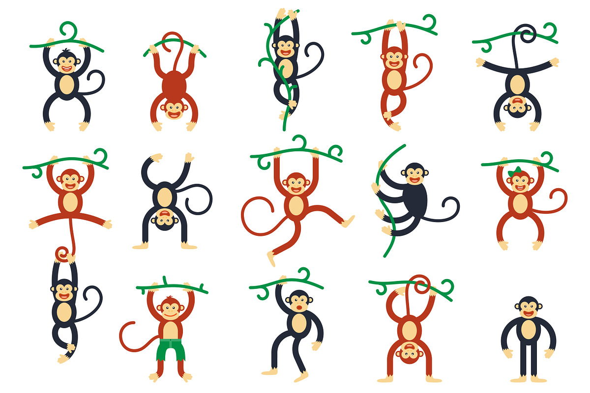 Vector set with monkey, an Animal Illustration by Riots Brush