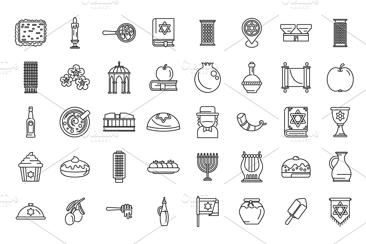 Tel Aviv icons set outline vector, an Object Illustration by Ylivdesign
