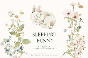 Watercolor Bunny & Wildflowers  set, a Decorative Illustration by Grace Noboa Illustrations