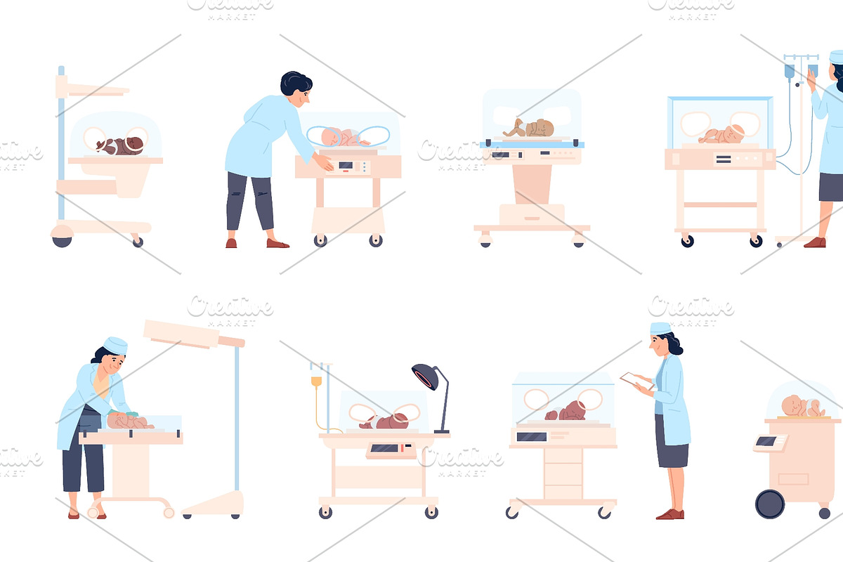 Neonatal care. Nurses and doctors, a Healthcare Illustration by LadadikArt (Photo 3 of 3)