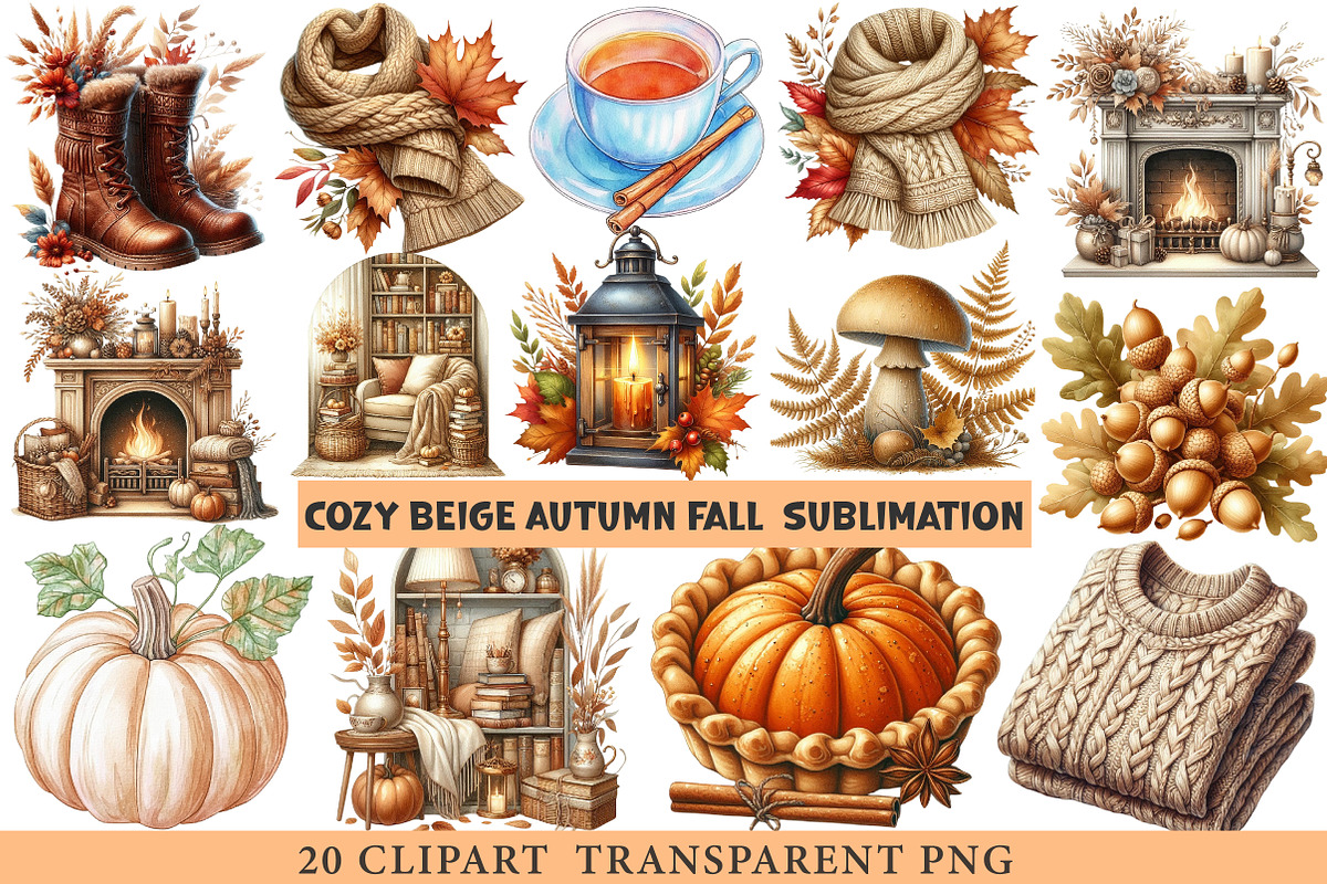 Cozy Beige AutumnFall Clipart, an Illustration by cherrydesign (Photo 1 of 3)