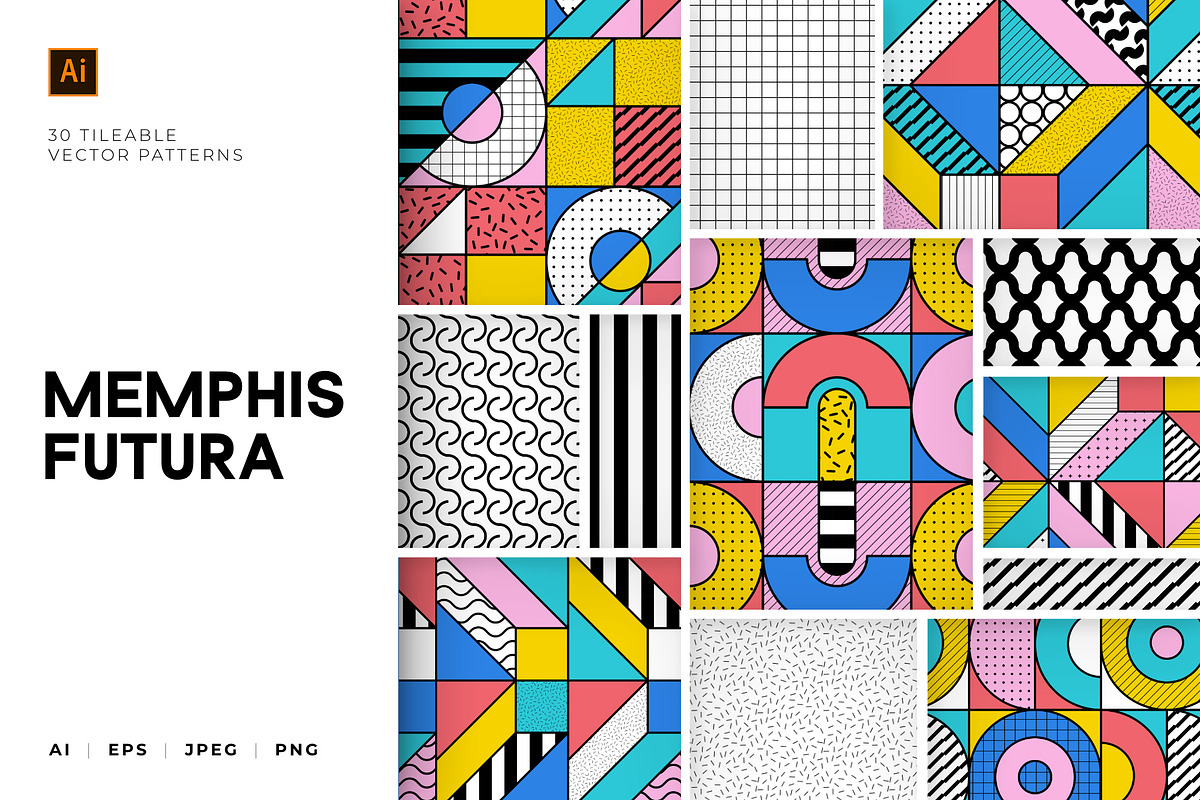 Memphis Futura patterns, a Pattern Graphic by Designnina Shop (Photo 1 of 9)