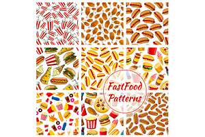 Fast Food Vector Seamless Patterns Set