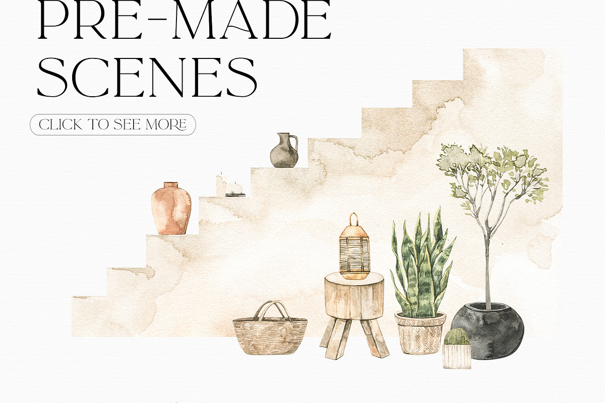 Watercolor Interior, decor & plants, a Decorative Illustration by Kate Macate (Photo 7 of 10)