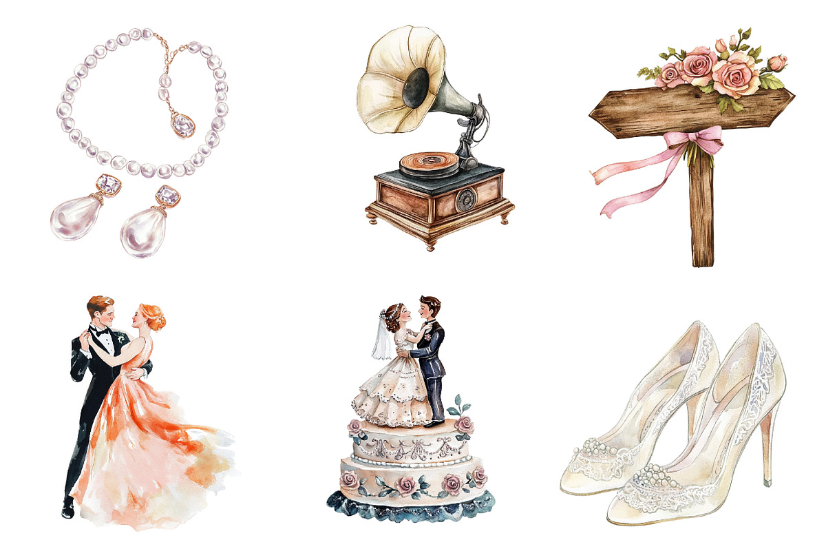 Retro Wedding Day Clipart, an Illustration by CreationArt (Photo 2 of 5)