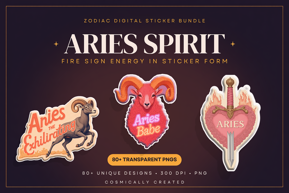 Aries Zodiac Sticker Bundle 80+, an Object Graphic by Jakayla Digital Co (Photo 1 of 15)