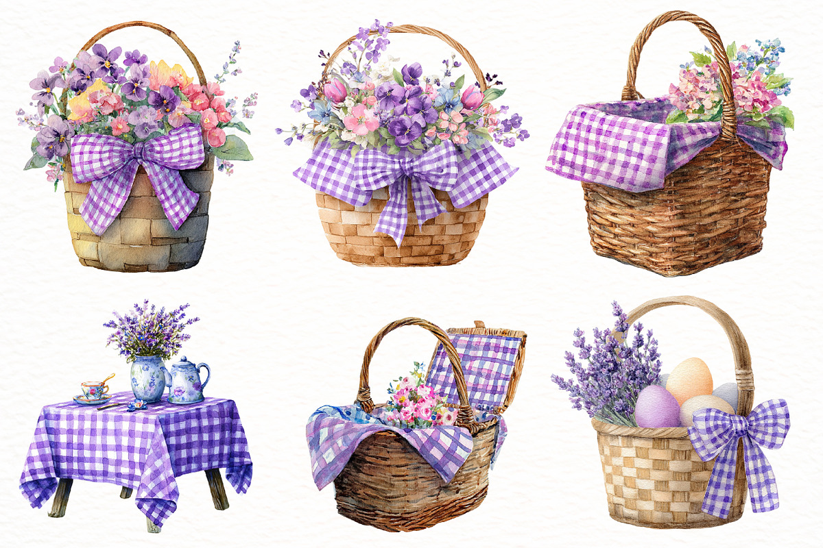 Spring Purple Gingham Clipart Bundle, an Illustration by Designworld (Photo 6 of 7)