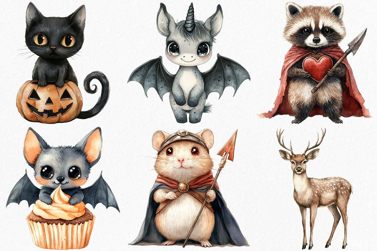 Watercolor Cute Evil Animals Clipart, an Illustration by Canvas Craft (Photo 2 of 7)