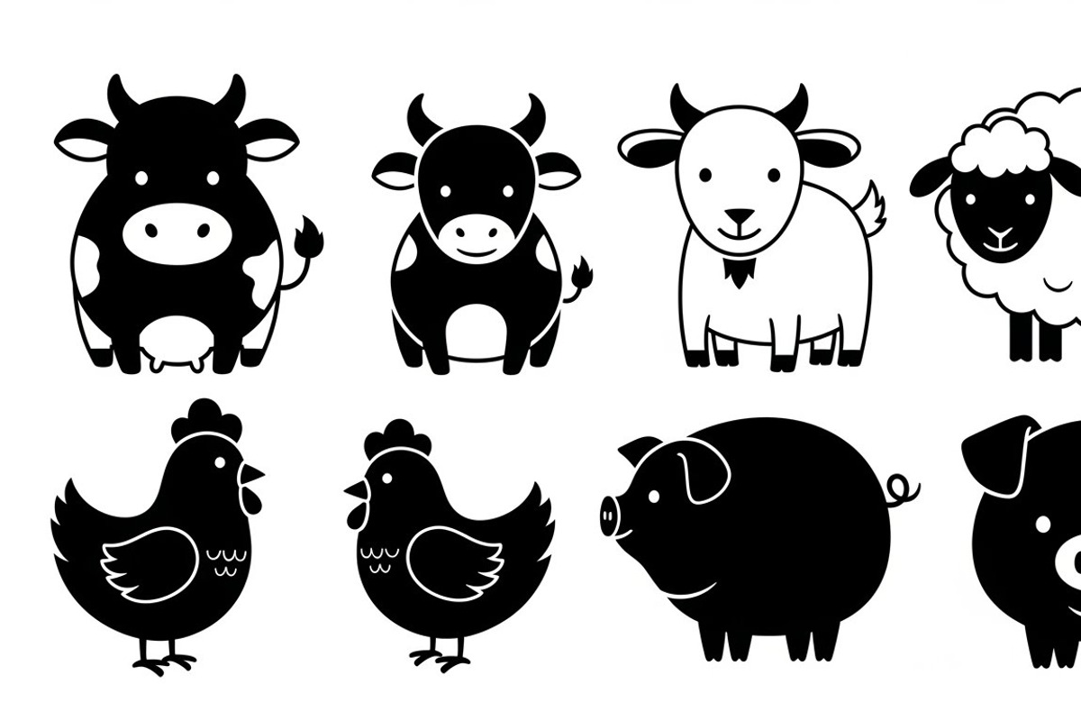 Cute Farm Animal Silhouette Bundle, an Illustration by hafijul (Photo 25 of 51)