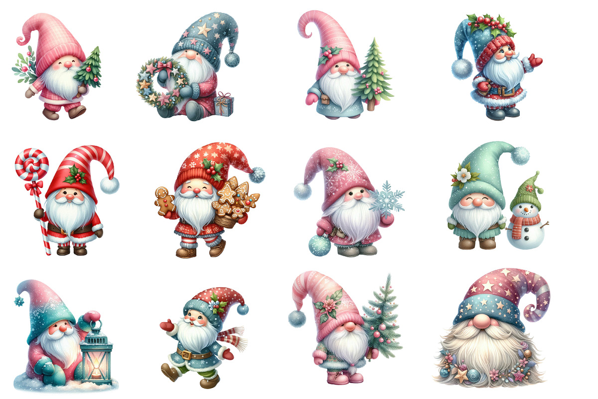 Pastel Christmas Gnomes Clipart, an Illustration by Designworld (Photo 3 of 5)