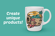 skull wearing helmet and beach scene, an Illustration by gunaonedesign (Thumbnail 2 of 4)