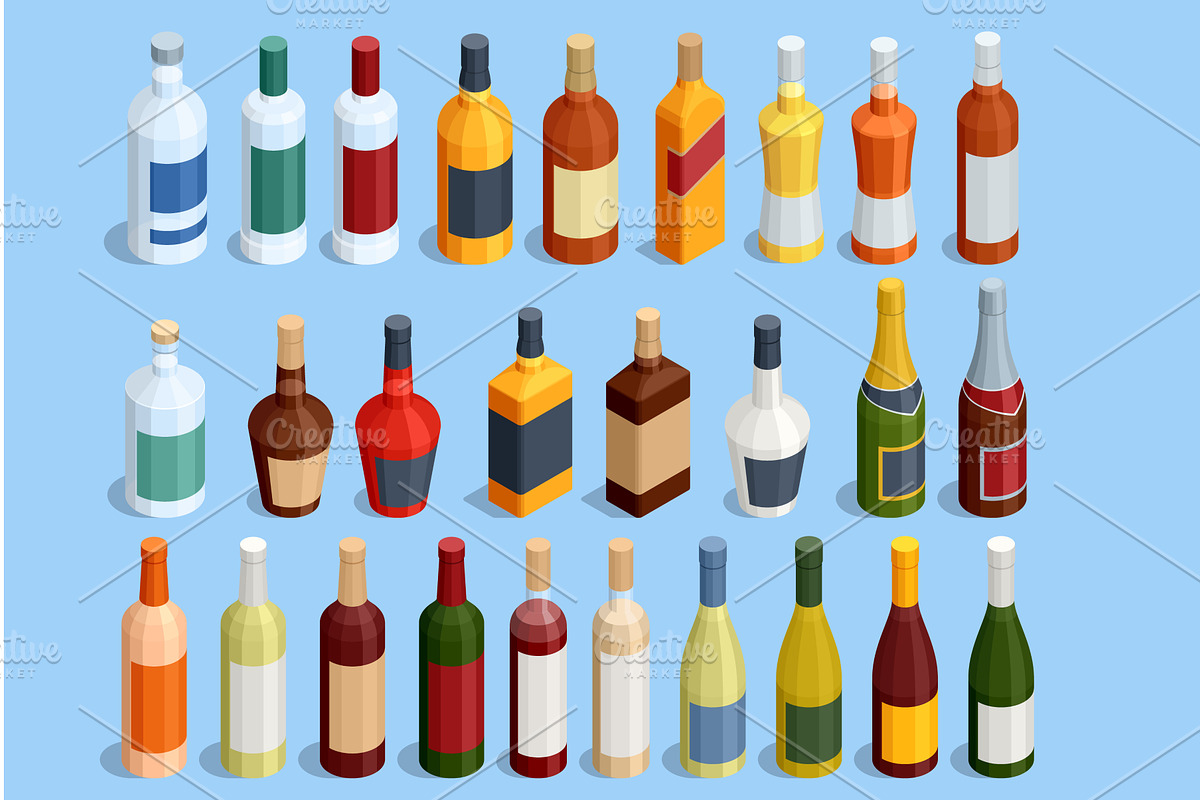 Alcoholic drink bottle set, a Food Illustration by Golden Sikorka