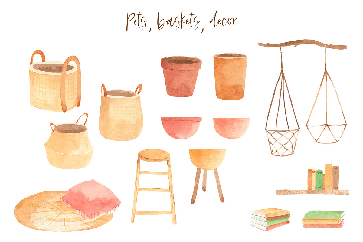 Plants & Cats Watercolor Clipart, an Animal Illustration by natalisart (Photo 7 of 13)