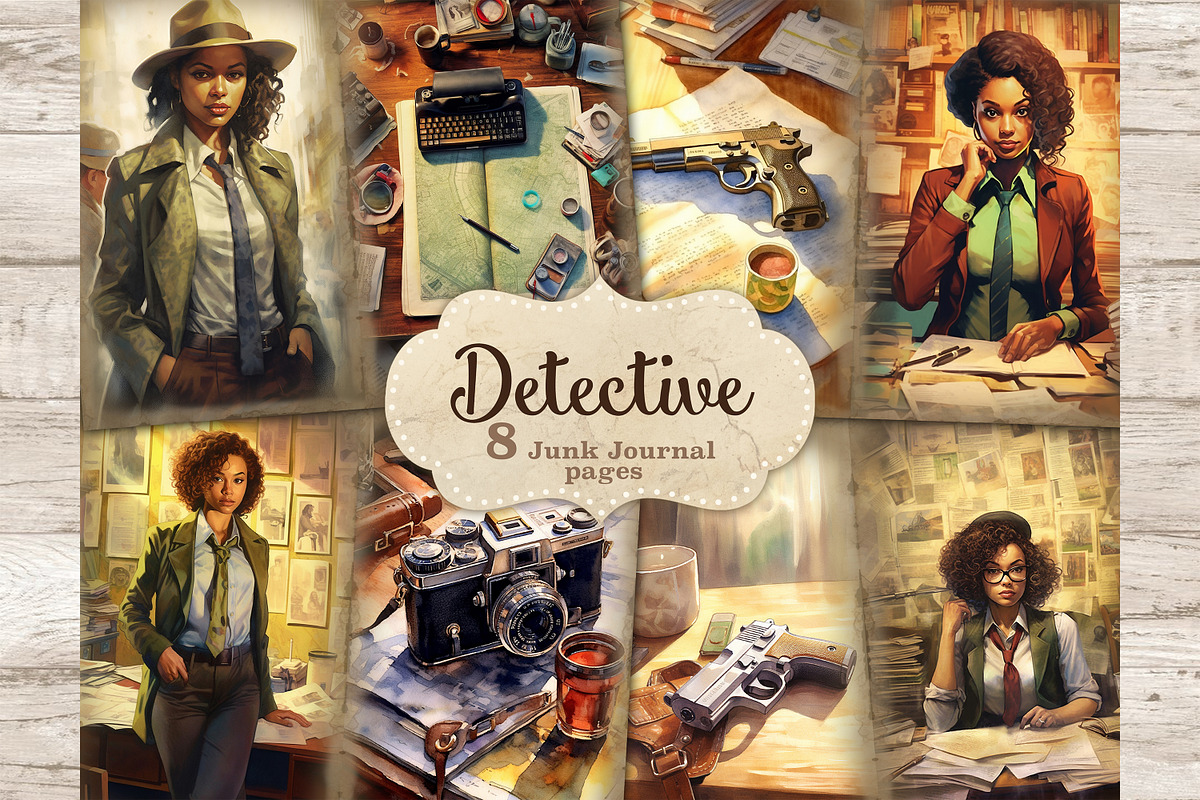 Detective Collage Sheet Black Woman, a Person Illustration by GlamArtZhanna (Photo 1 of 9)