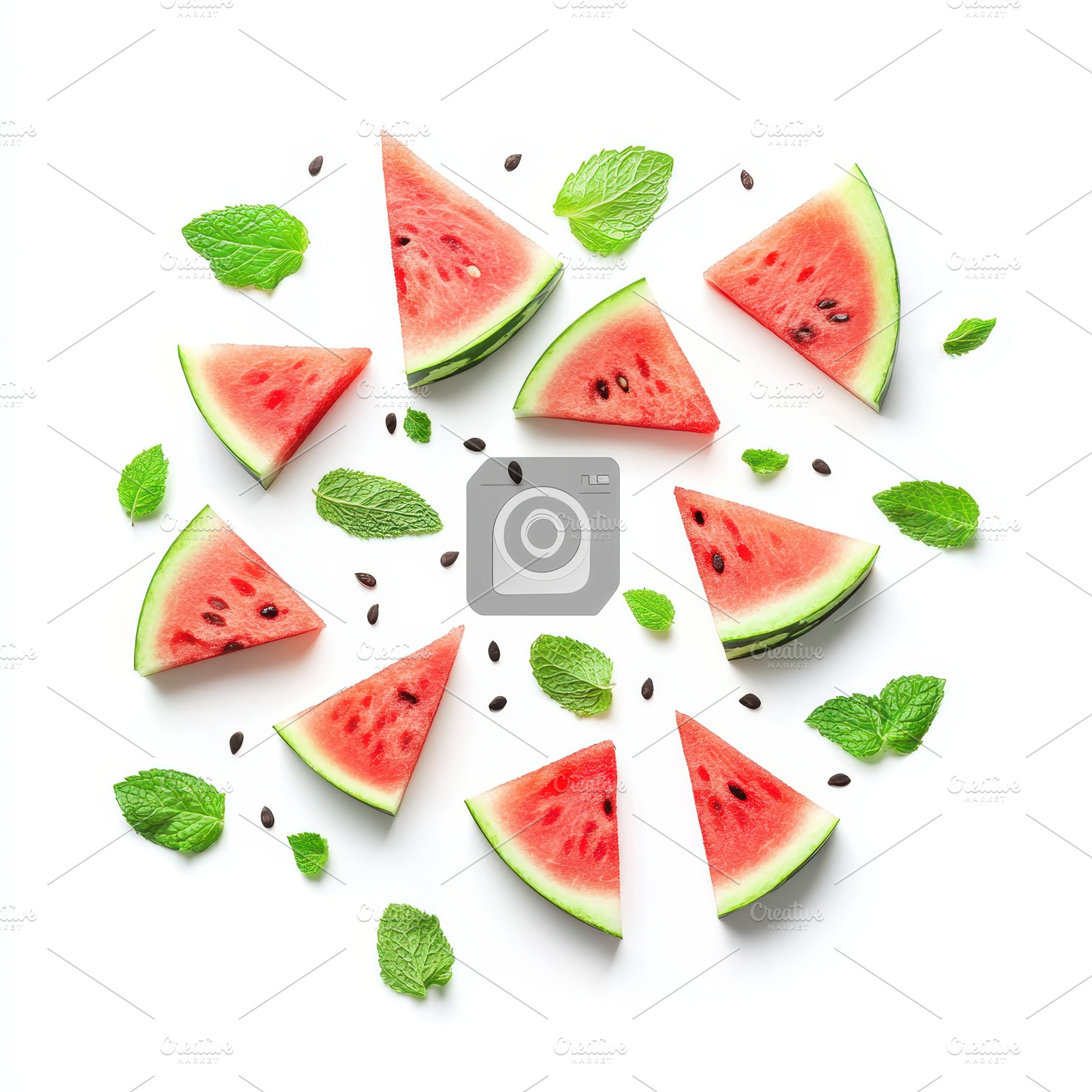 Watermelon slices and mint leaves su, a Food & Drink Photo by Pixeness Studio