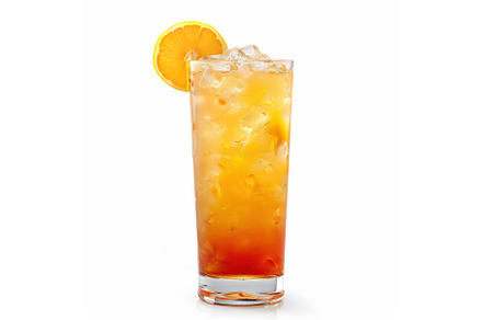 glass of iced orange-red cocktail