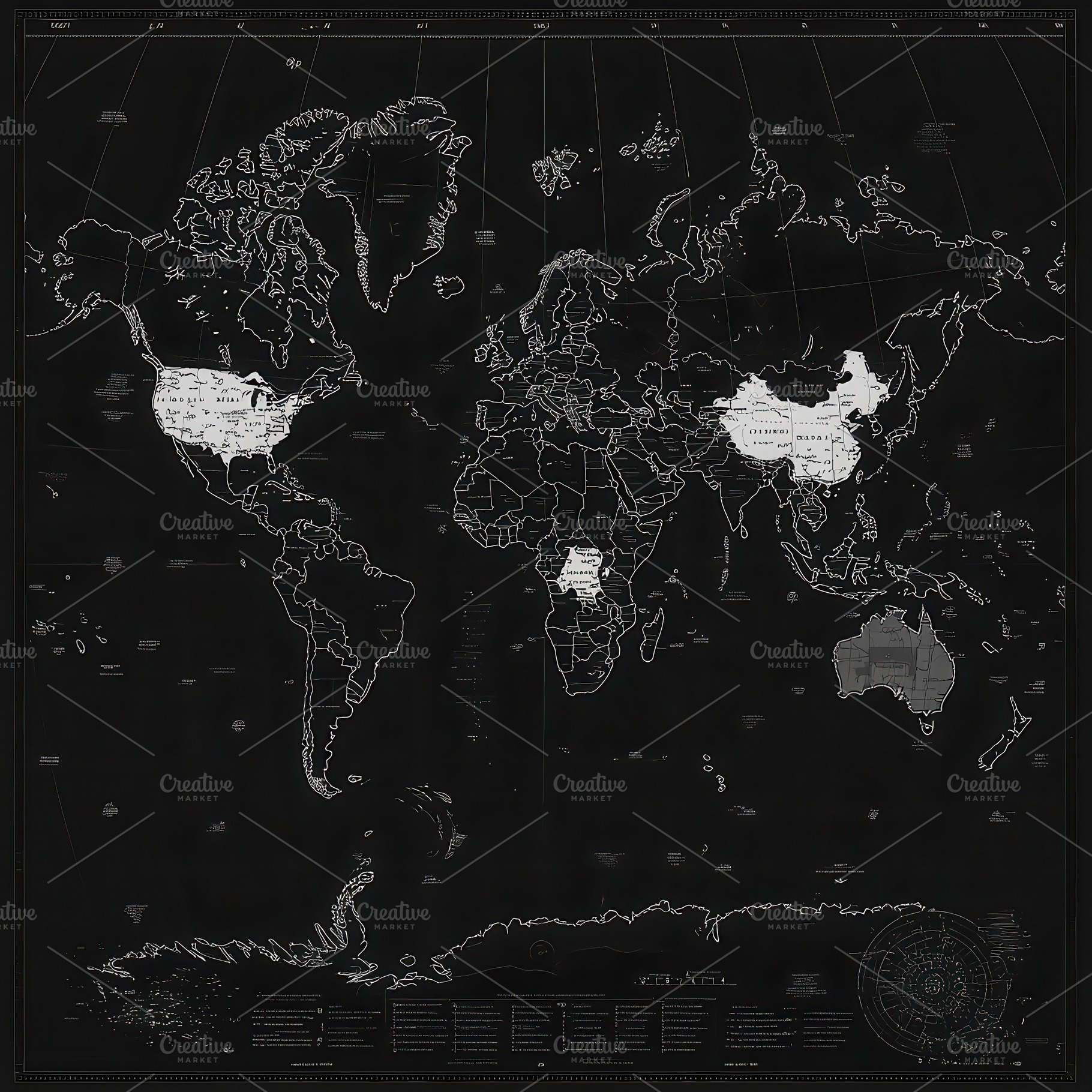 World map dark theme USA China Austr, an Abstract Photo by Pixeness Studio