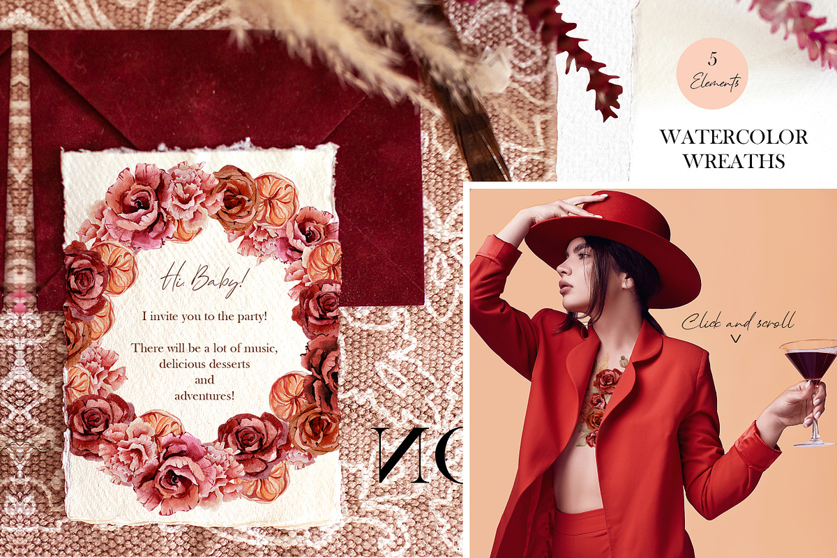 Boho floral watercolor red flowers, an Illustration by AnnaTkachi (Photo 5 of 8)