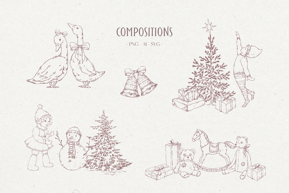 Vintage Christmas Line art winter, a Decorative Illustration by Kreker Kate (Photo 5 of 10)