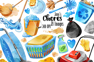 Watercolor Chores Clipart