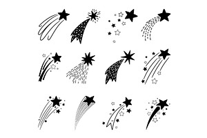 Black falling stars with tails set, an Illustration by Stock-Smart-Start