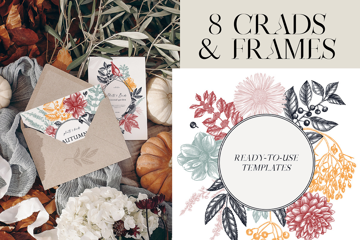 Autumn Flowers & Birds Vector Set, an Object Graphic by Yevheniia (Photo 4 of 8)