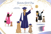 Graduation Girl with Dog Clipart Set, a Person Illustration by ColorfulPT (Thumbnail 1 of 9)