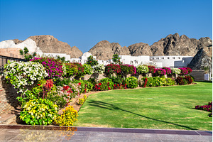 Beautiful gardens of Al Alam Palace, an Architecture Photo by Leonid Andronov