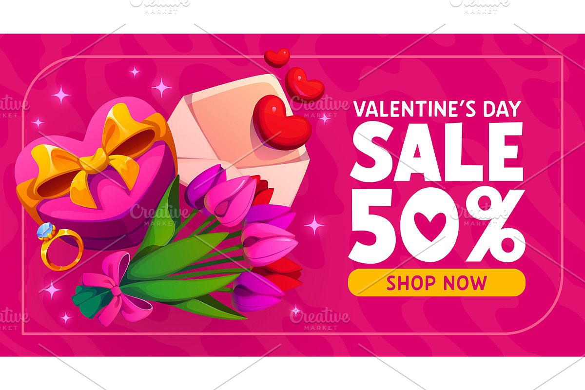 Valentines day sale banner 50percent, an Illustration by Vector Tradition (Photo 3 of 3)