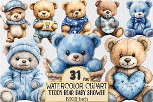 Blue Teddy Bear Baby Shower Clipart, an Animal Illustration by Rose Art