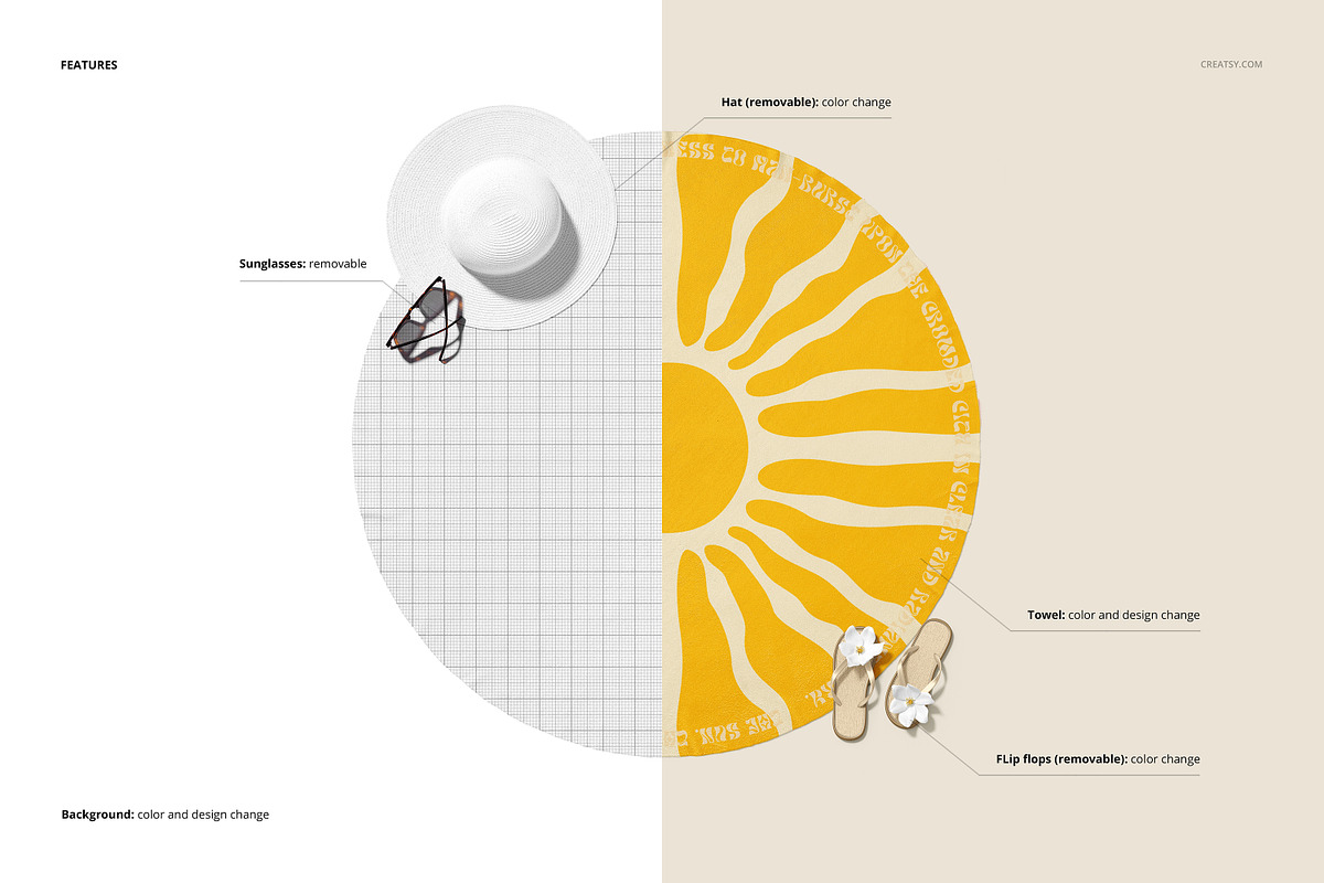 Microfiber Round Beach Towel Mockup, a Product Mockup by Creatsy (Photo 3 of 9)