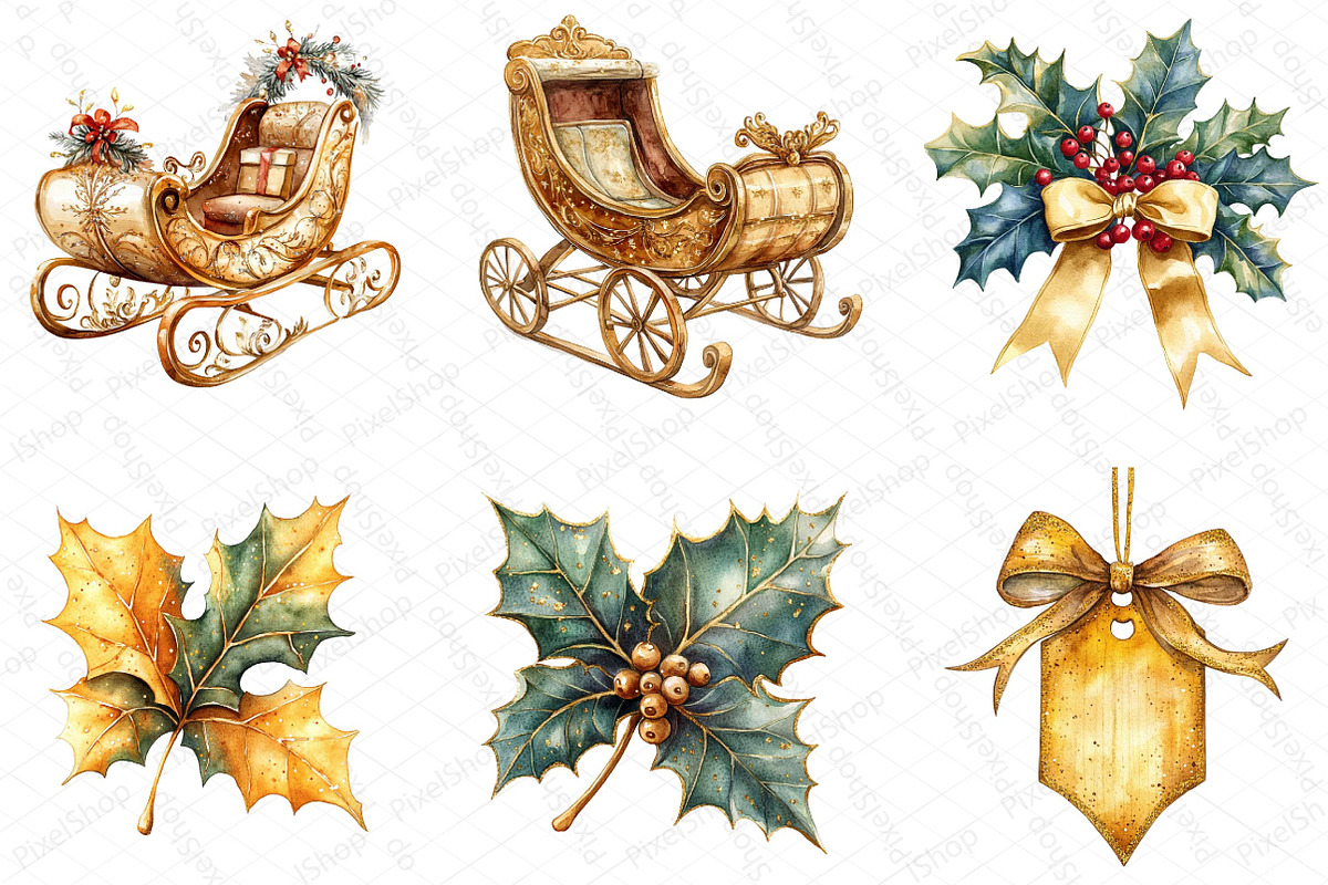 Watercolor Gold Sparkle Christmas, an Illustration by DreamPrint404 (Photo 2 of 7)