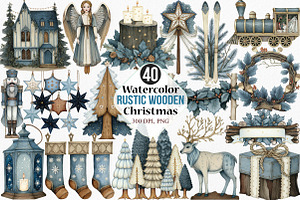 Watercolor Rustic Wooden Christmas, an Illustration by Canvas Craft