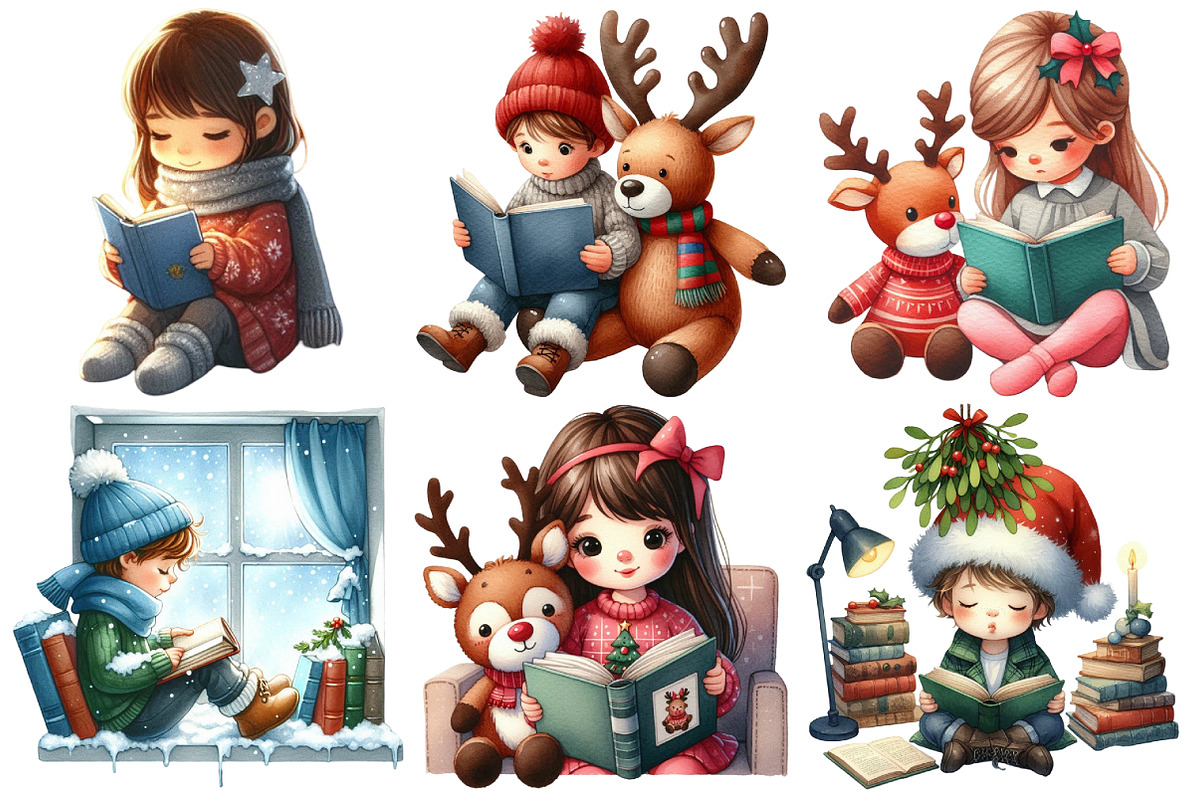 Christmas Reading Clipart, an Illustration by Pixels.Craft (Photo 3 of 7)